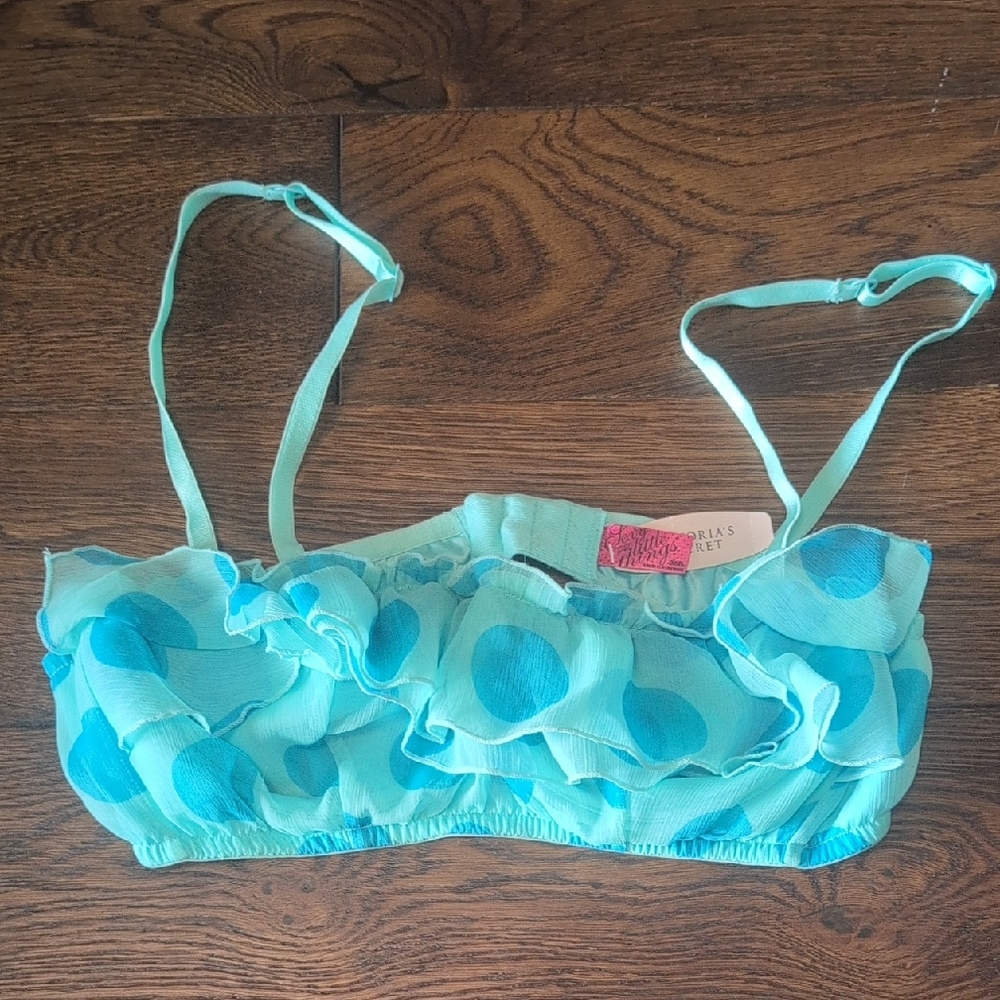 Blue Polka Dot Ruffle Bralette